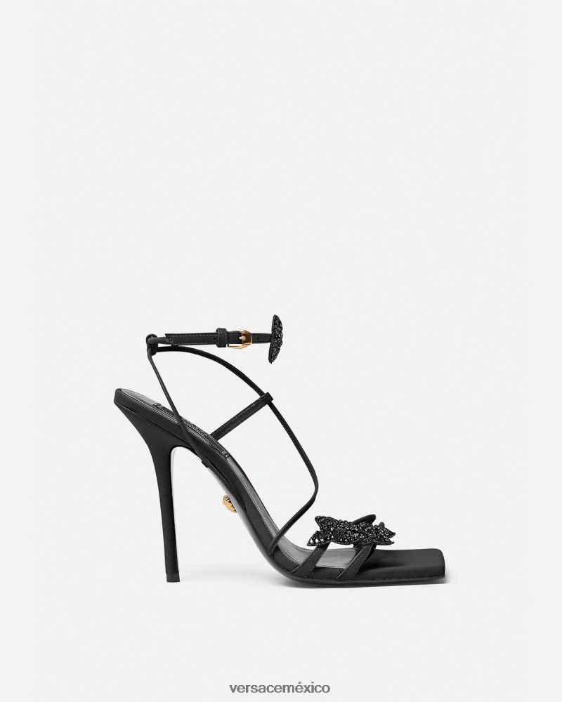 Versace sandalias de raso con mariposas de cristal negro zapato mujer 84626J436