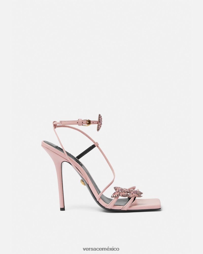 Versace sandalias de raso con mariposas de cristal rosa zapato mujer 84626J437
