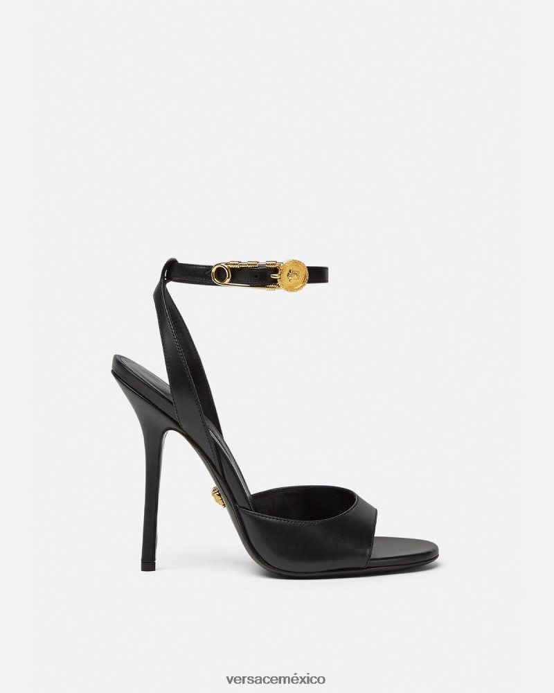 Versace sandalias de tacón alto con imperdible negro zapato mujer 84626J449