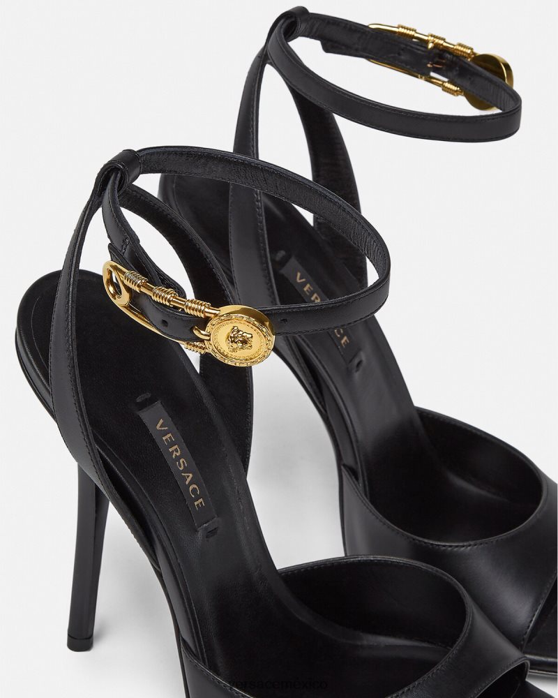 Versace sandalias de tacón alto con imperdible negro zapato mujer 84626J449