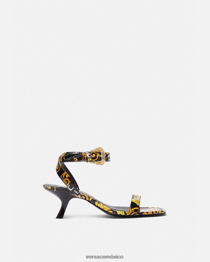 Versace sandalias fiona de alta costura con logo oro negro zapato mujer 84626J2285