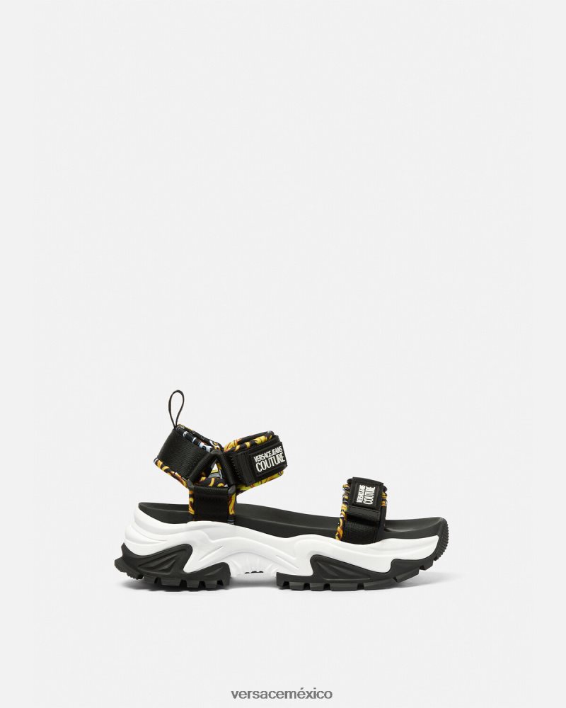 Versace sandalias gruesas de excursionista oro negro zapato mujer 84626J2288