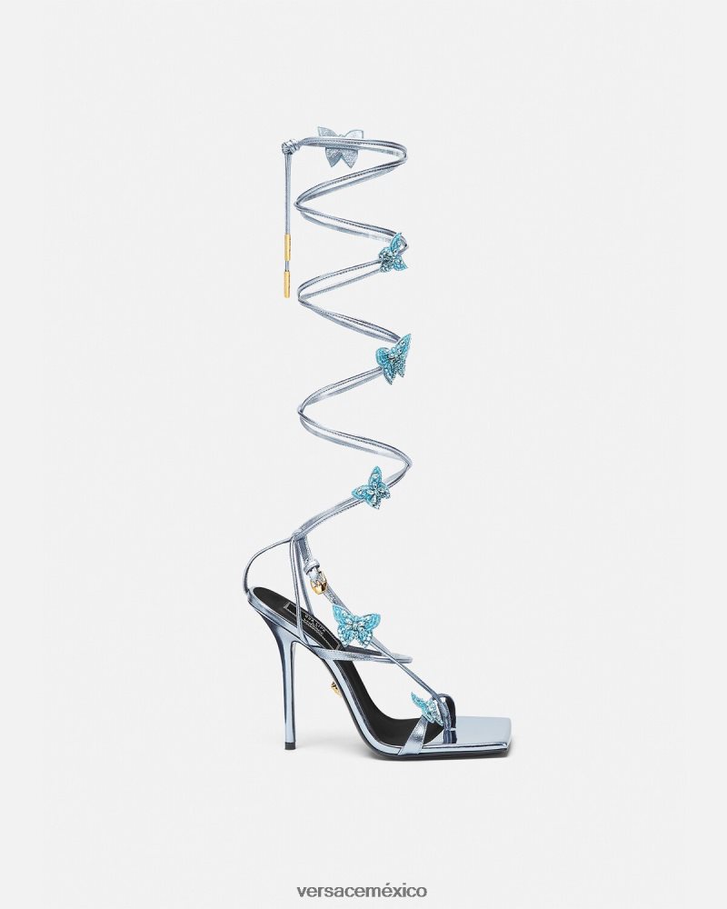 Versace sandalias metalizadas con mariposas de cristal azul claro zapato mujer 84626J433