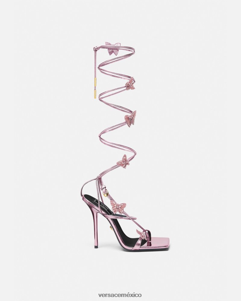 Versace sandalias metalizadas con mariposas de cristal rosa zapato mujer 84626J434