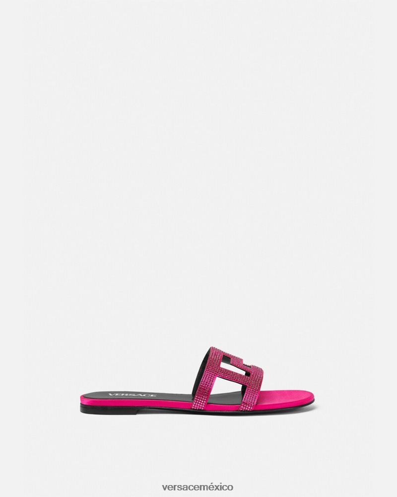 Versace sandalias planas con greca maze y cristales rosa zapato mujer 84626J471