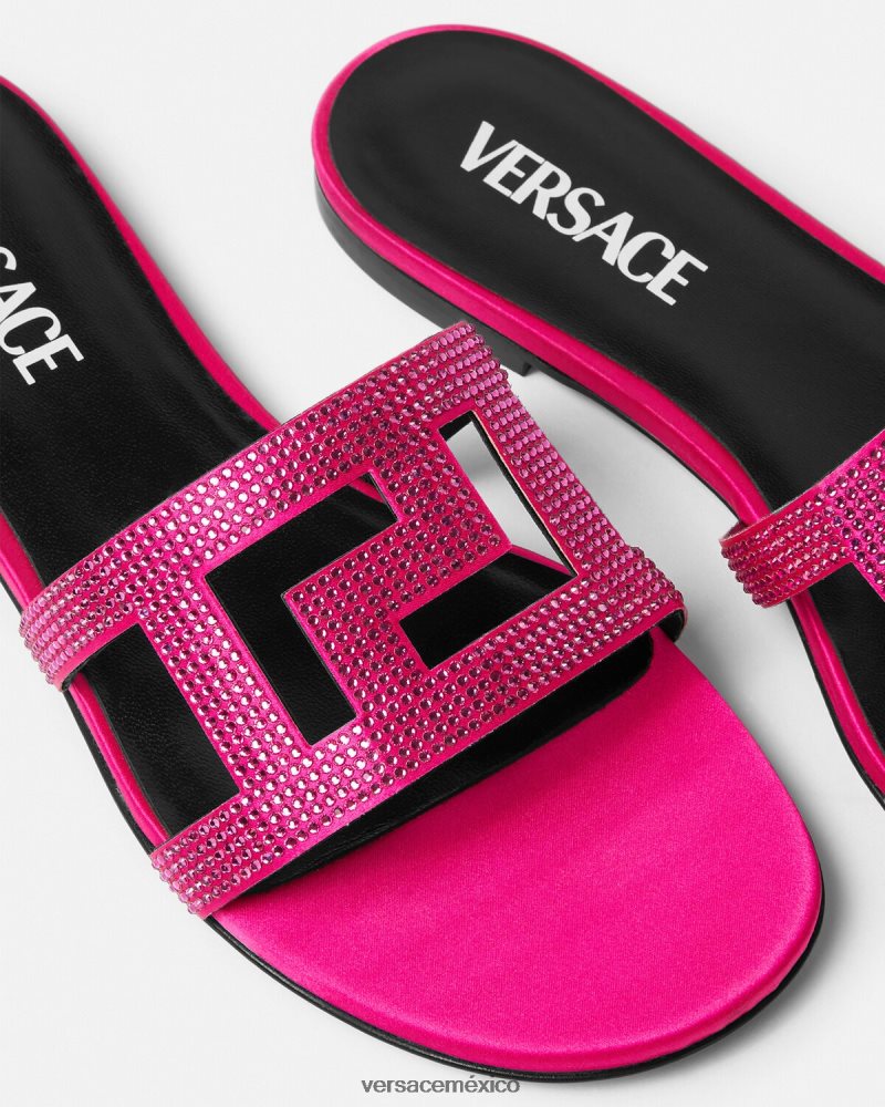 Versace sandalias planas con greca maze y cristales rosa zapato mujer 84626J471