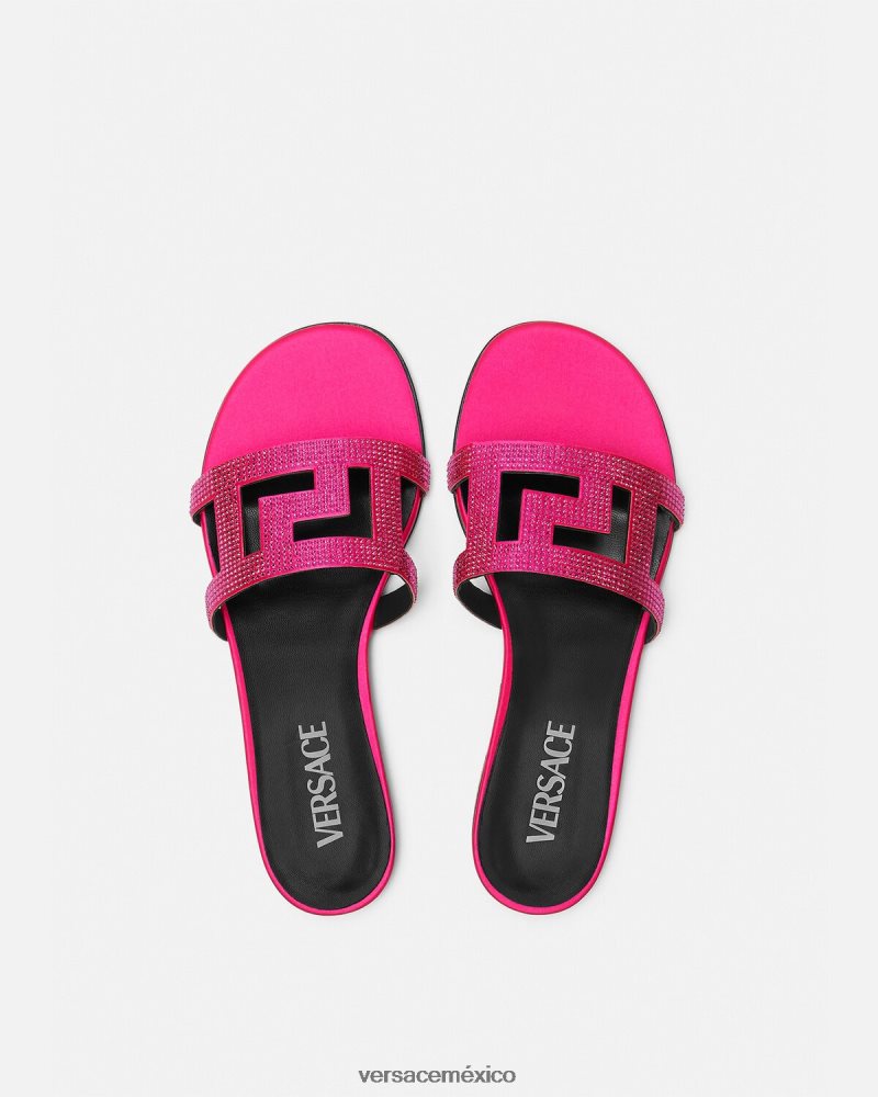 Versace sandalias planas con greca maze y cristales rosa zapato mujer 84626J471