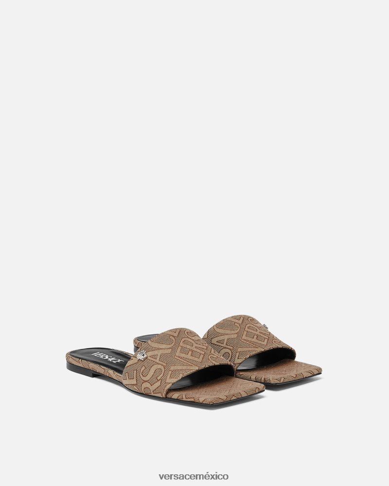 Versace sandalias planas integrales marrón zapato mujer 84626J451