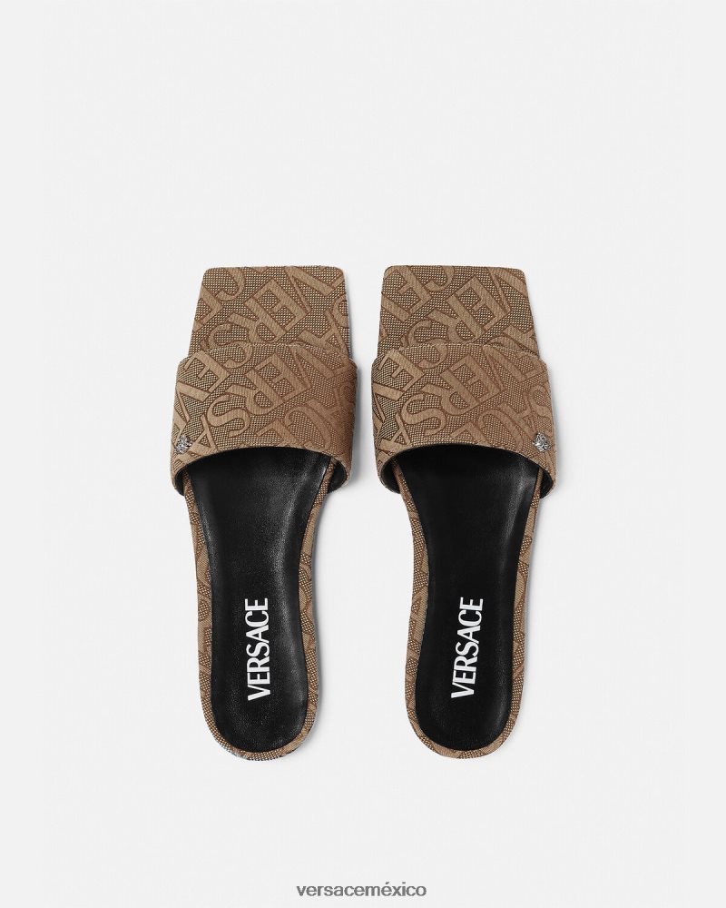 Versace sandalias planas integrales marrón zapato mujer 84626J451