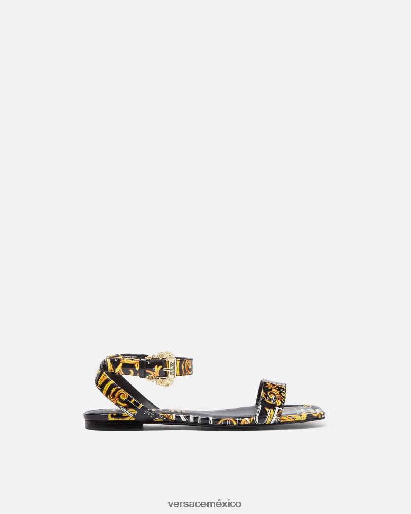 Versace sandalias planas millie de alta costura pop oro negro zapato mujer 84626J2299