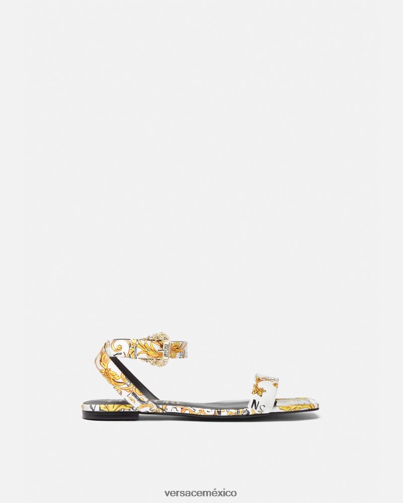 Versace sandalias planas millie de alta costura pop oro y blanco zapato mujer 84626J2298