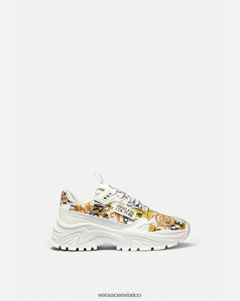 Versace zapatillas altas de alta costura con logo oro y blanco zapato mujer 84626J2287