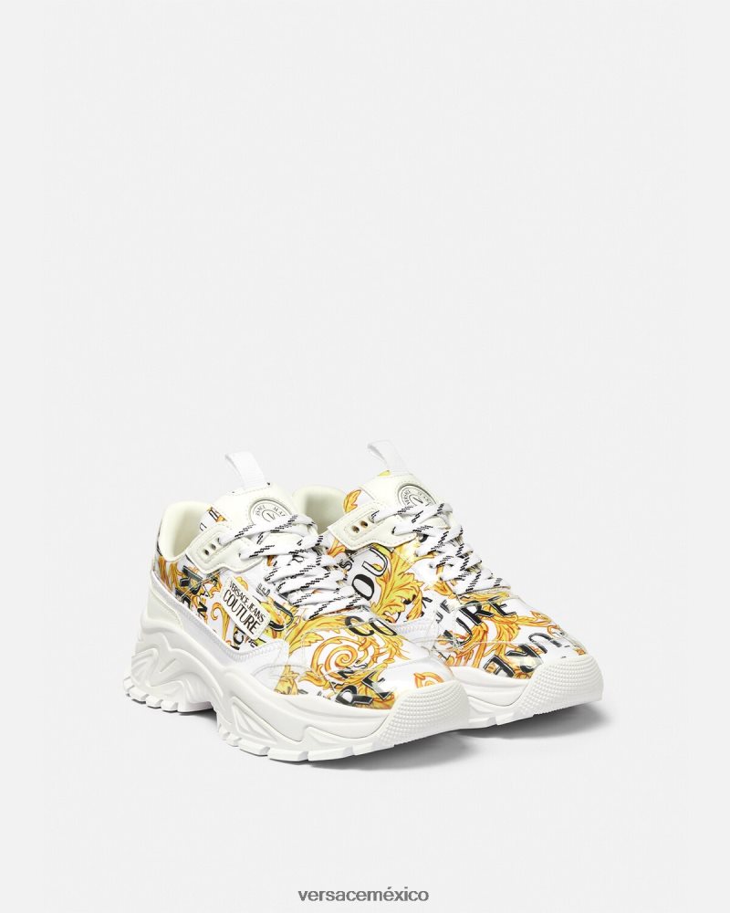 Versace zapatillas altas de alta costura con logo oro y blanco zapato mujer 84626J2287