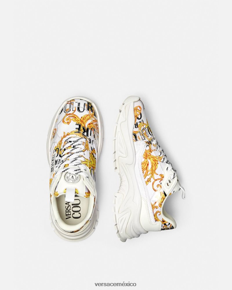 Versace zapatillas altas de alta costura con logo oro y blanco zapato mujer 84626J2287