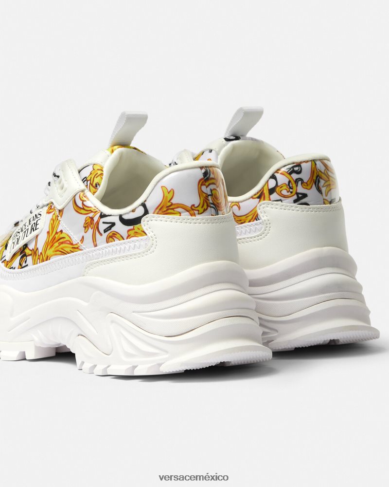 Versace zapatillas altas de alta costura con logo oro y blanco zapato mujer 84626J2287