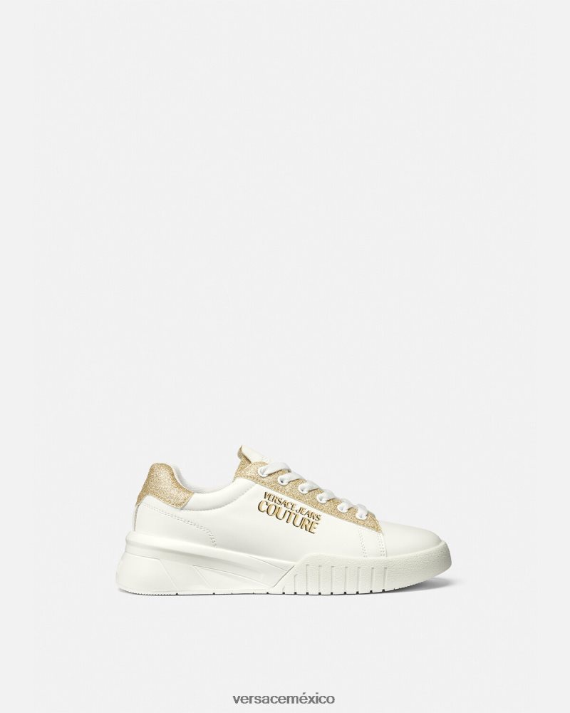 Versace zapatillas altas oro y blanco zapato mujer 84626J2311