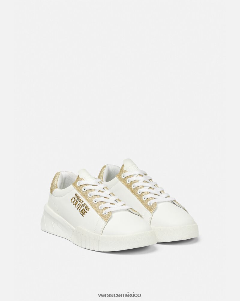 Versace zapatillas altas oro y blanco zapato mujer 84626J2311