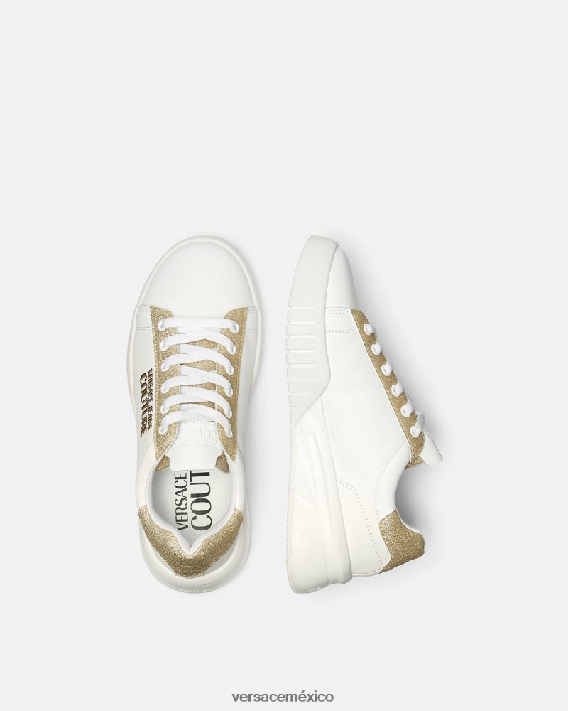 Versace zapatillas altas oro y blanco zapato mujer 84626J2311