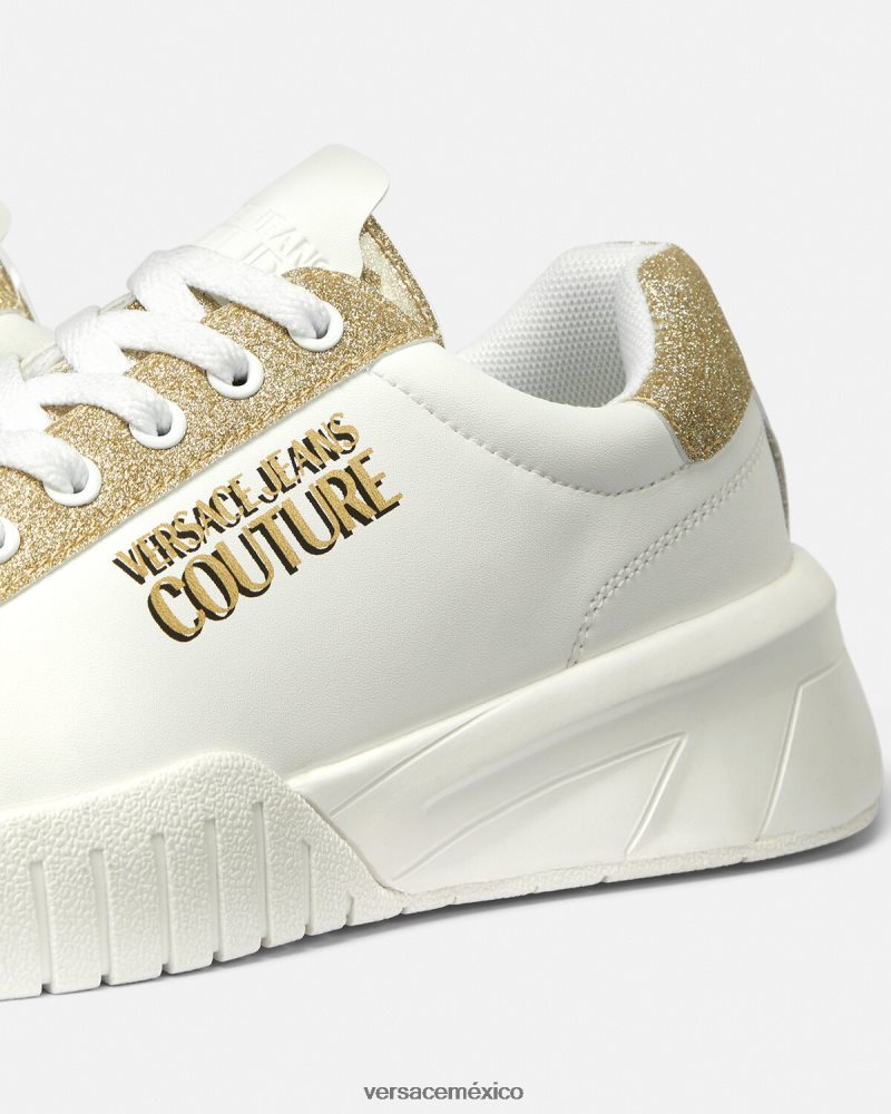 Versace zapatillas altas oro y blanco zapato mujer 84626J2311