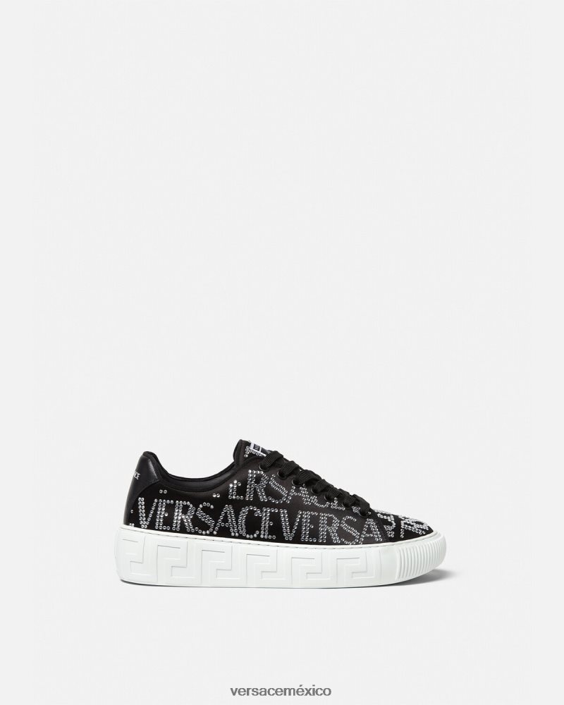 Versace zapatillas con greca en toda la prenda con cristales negro zapato mujer 84626J498