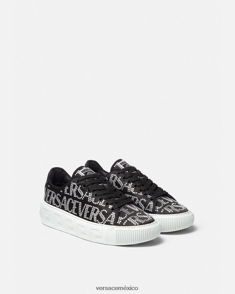 Versace zapatillas con greca en toda la prenda con cristales negro zapato mujer 84626J498