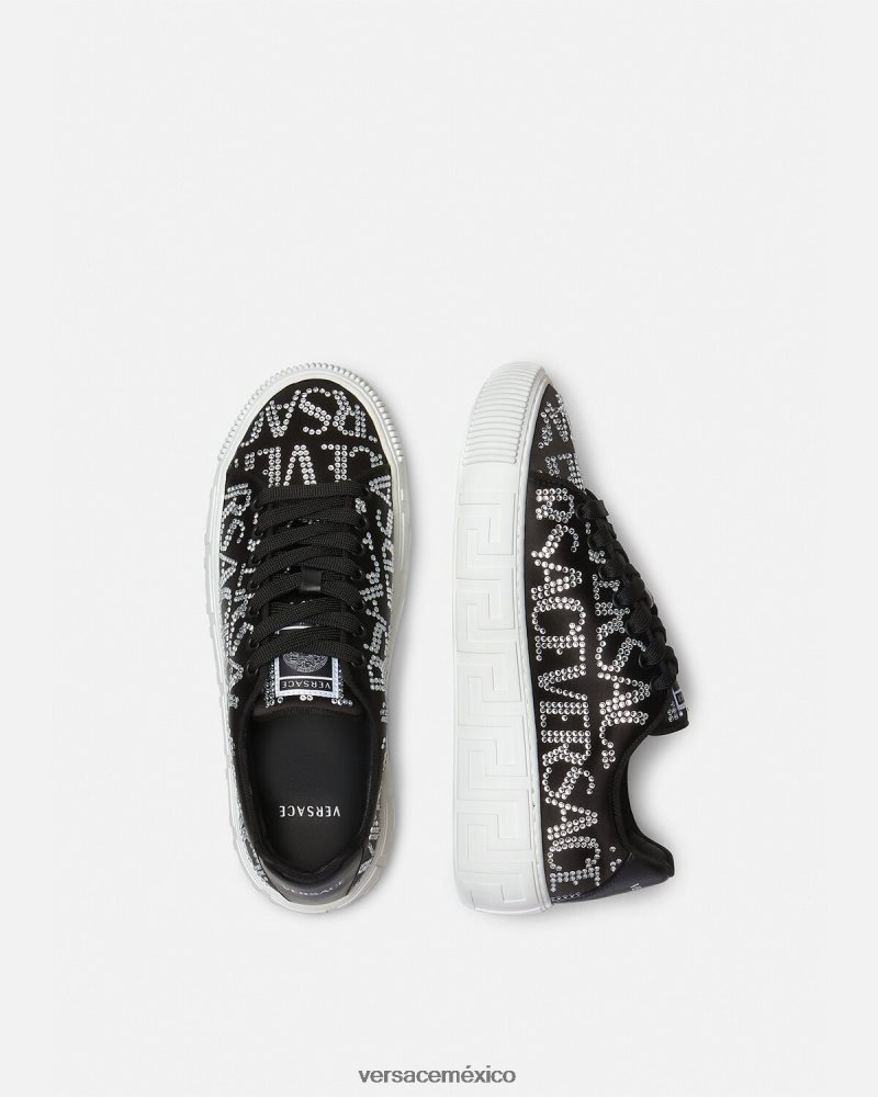 Versace zapatillas con greca en toda la prenda con cristales negro zapato mujer 84626J498