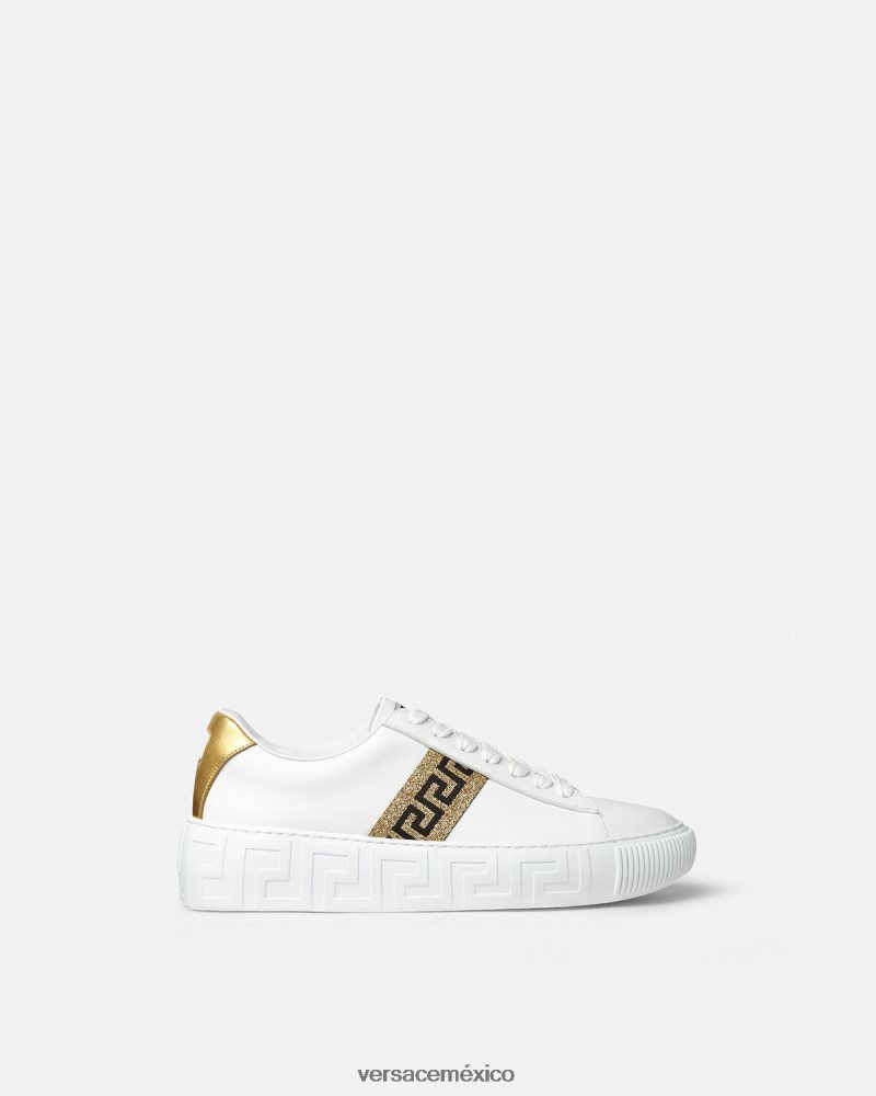 Versace zapatillas con grecas Oro blanco zapato mujer 84626J501