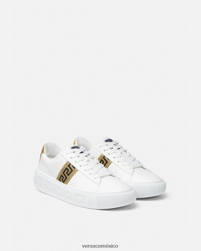 Versace zapatillas con grecas Oro blanco zapato mujer 84626J501