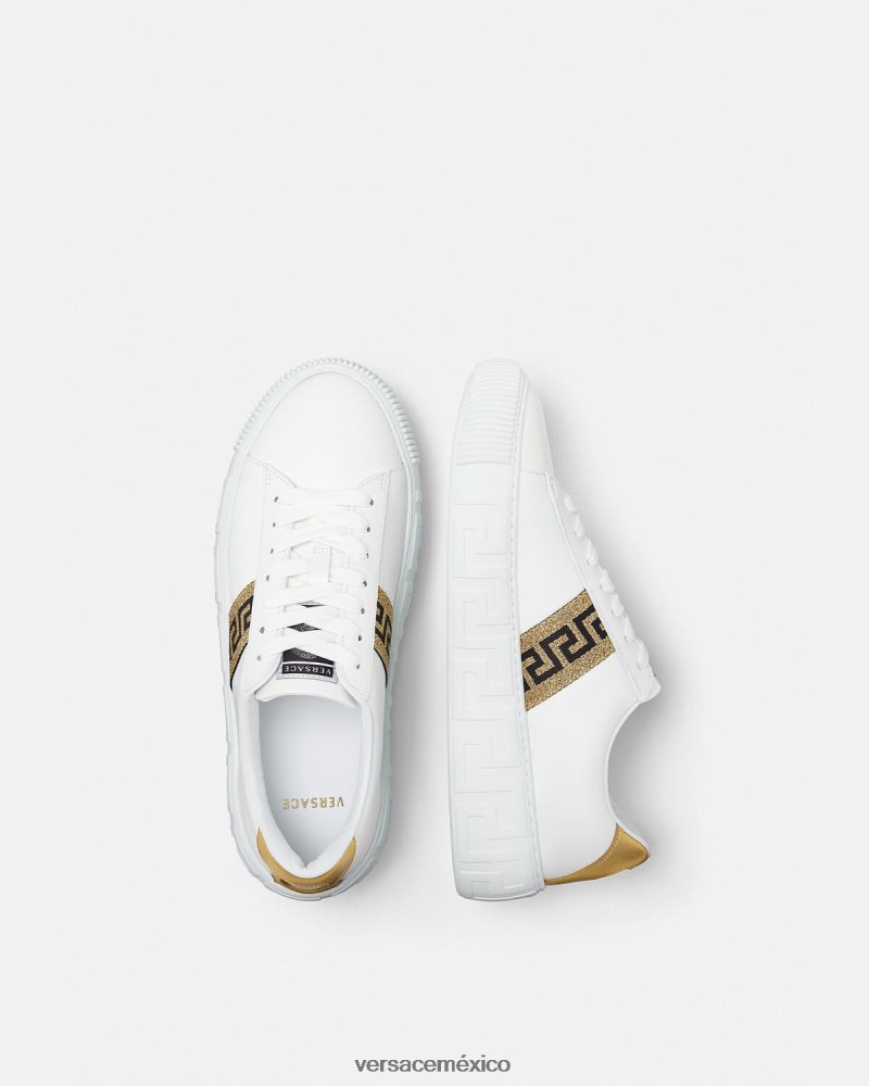 Versace zapatillas con grecas Oro blanco zapato mujer 84626J501