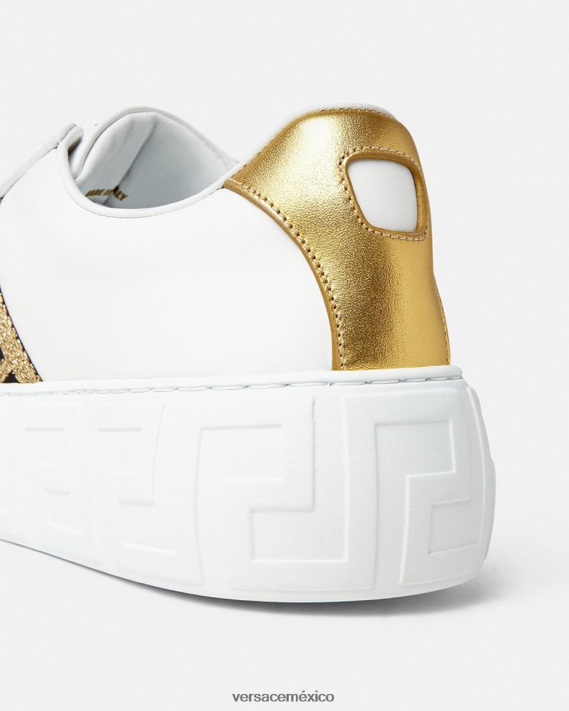 Versace zapatillas con grecas Oro blanco zapato mujer 84626J501