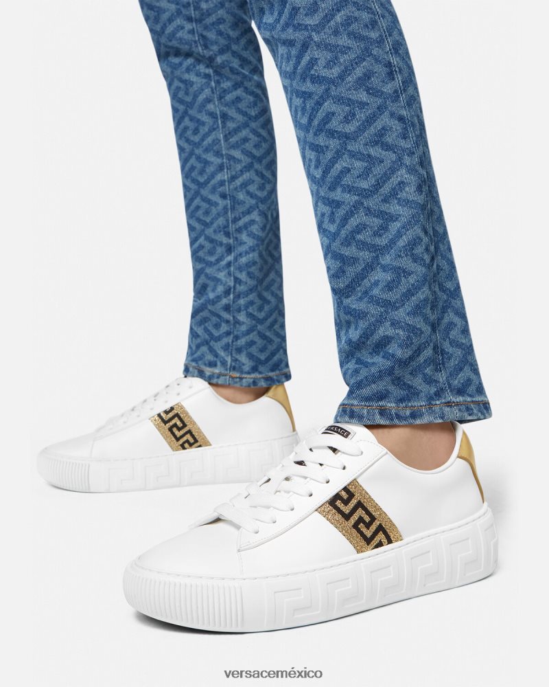 Versace zapatillas con grecas Oro blanco zapato mujer 84626J501