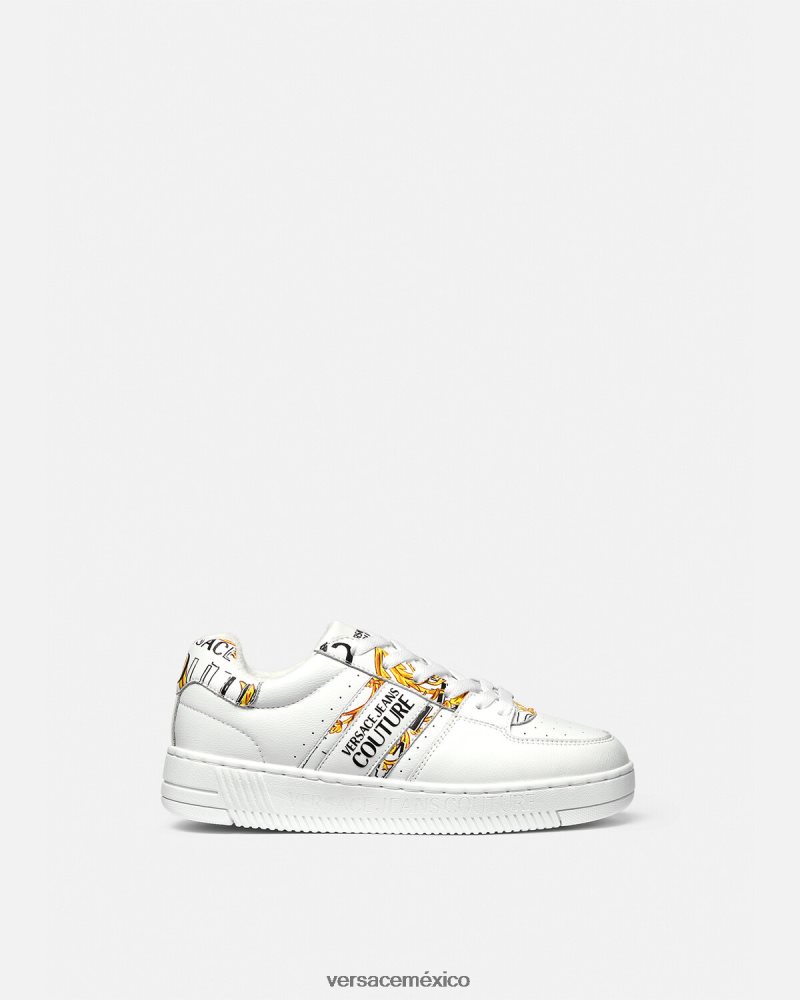 Versace zapatillas con logo Brush Couture Meyssa oro y blanco zapato mujer 84626J2295