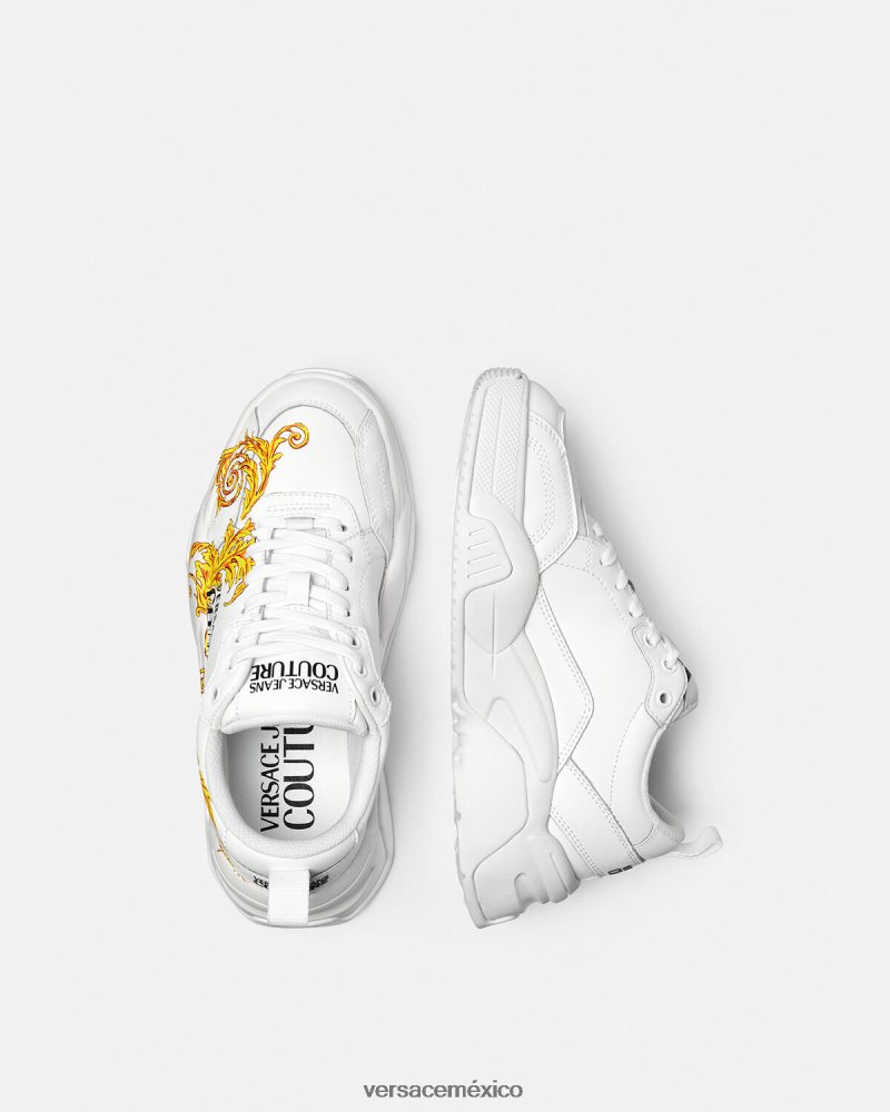 Versace zapatillas de alta costura con logo Stargaze oro y blanco zapato mujer 84626J2310