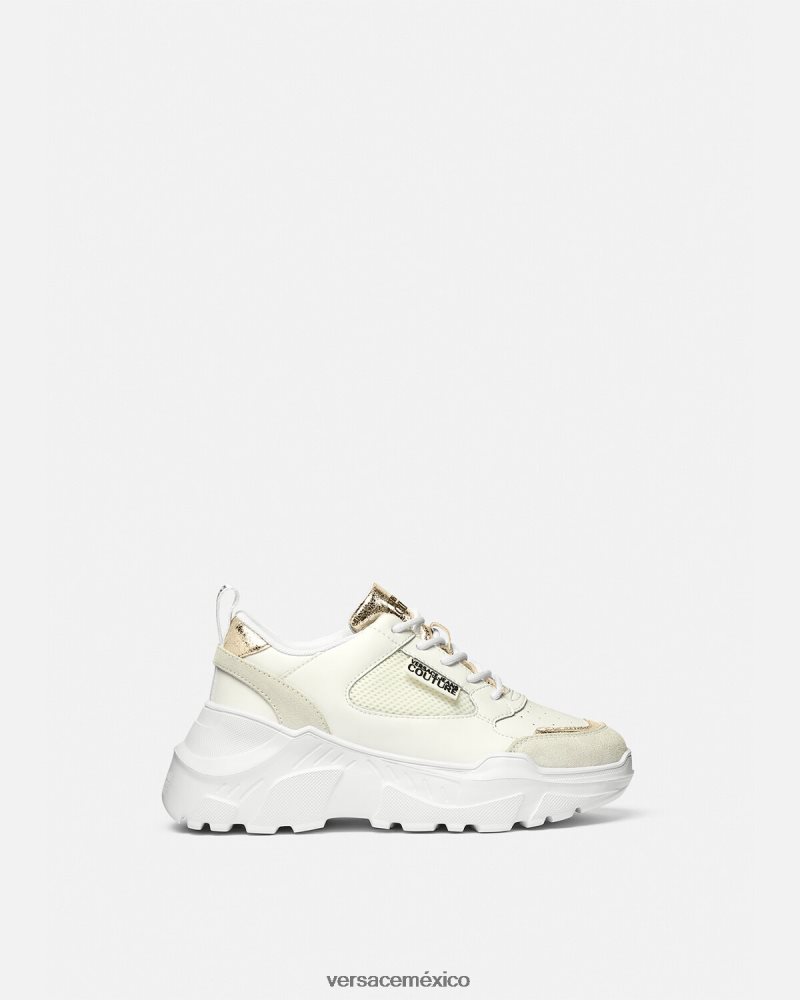 Versace zapatillas de deporte speedtrack oro y blanco zapato mujer 84626J2264