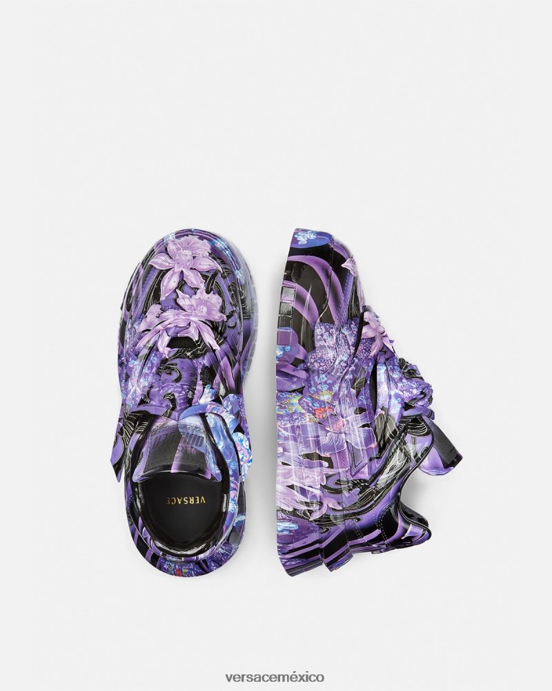 Versace zapatillas odissea con diseño barroco y orquídeas violeta y estampado zapato mujer 84626J512