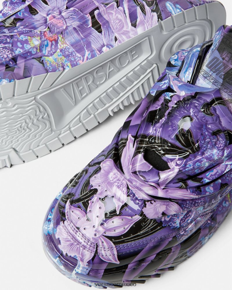Versace zapatillas odissea con diseño barroco y orquídeas violeta y estampado zapato mujer 84626J512