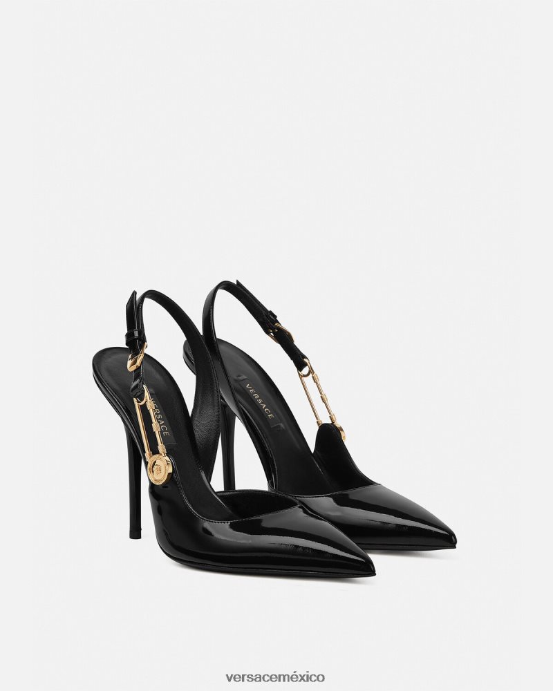 Versace zapatos de tacón con hebilla de seguridad y charol negro zapato mujer 84626J490