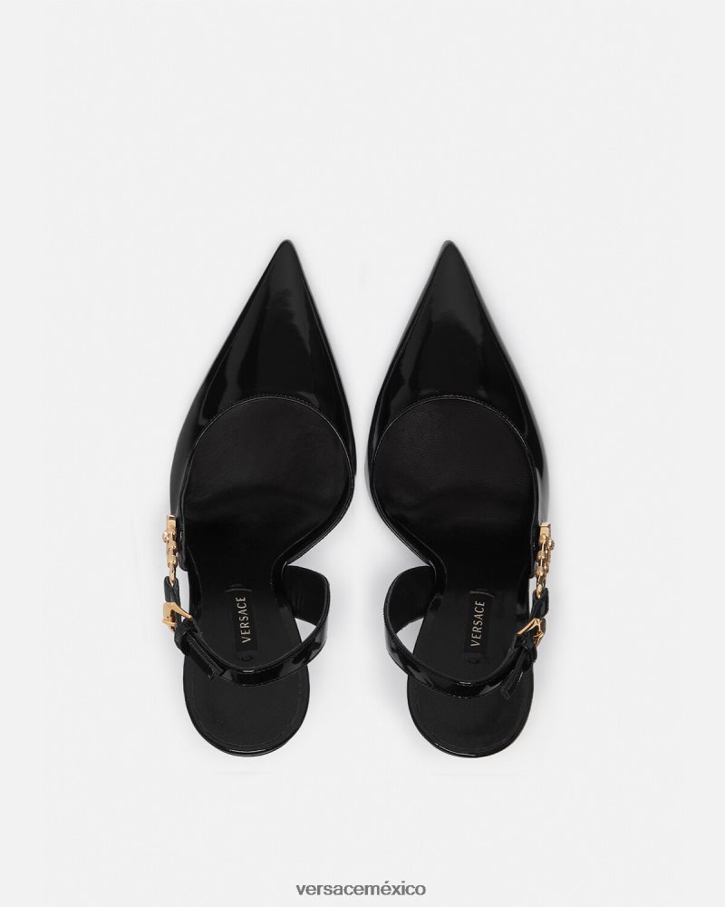 Versace zapatos de tacón con hebilla de seguridad y charol negro zapato mujer 84626J490