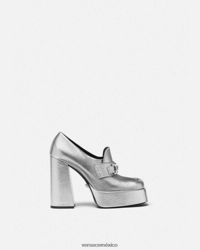 Versace zapatos de tacón con plataforma metálica Medusa '95 gris zapato mujer 84626J483