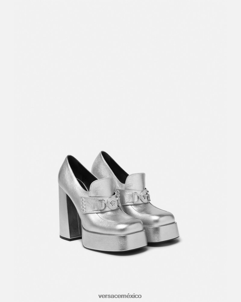 Versace zapatos de tacón con plataforma metálica Medusa '95 gris zapato mujer 84626J483