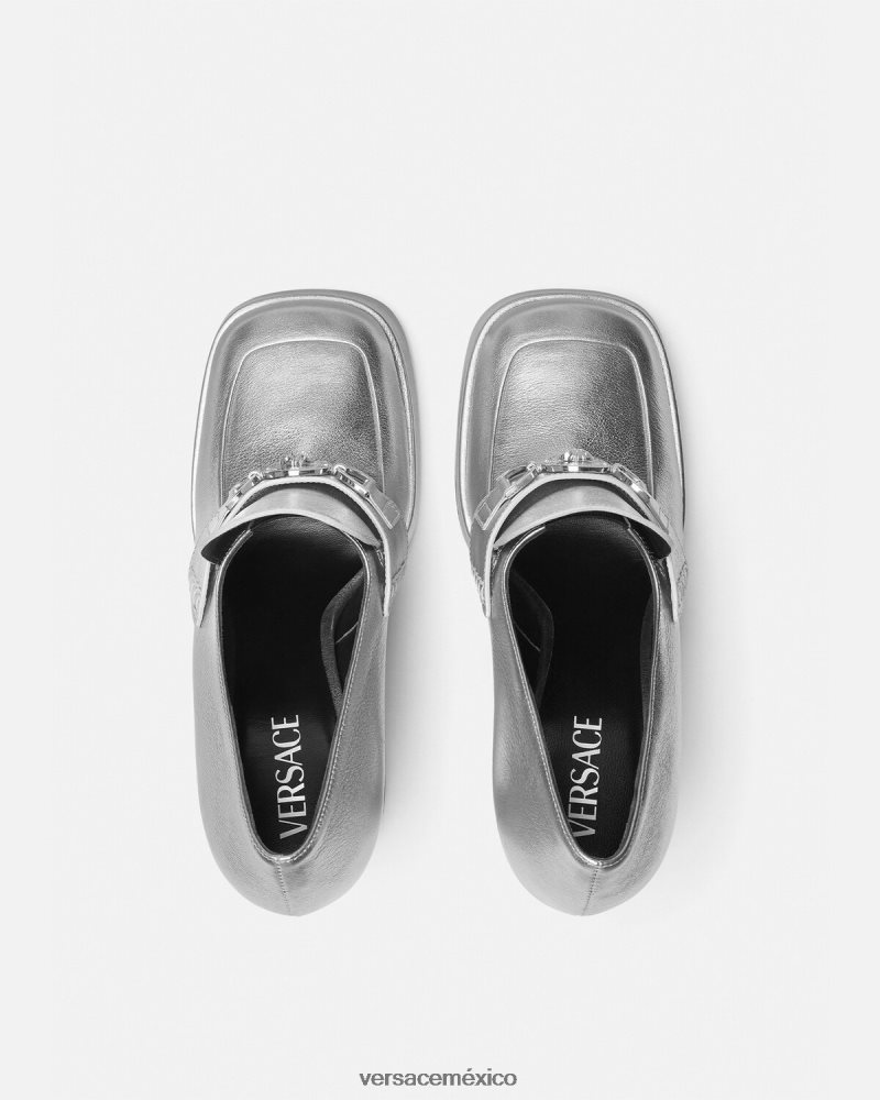 Versace zapatos de tacón con plataforma metálica Medusa '95 gris zapato mujer 84626J483