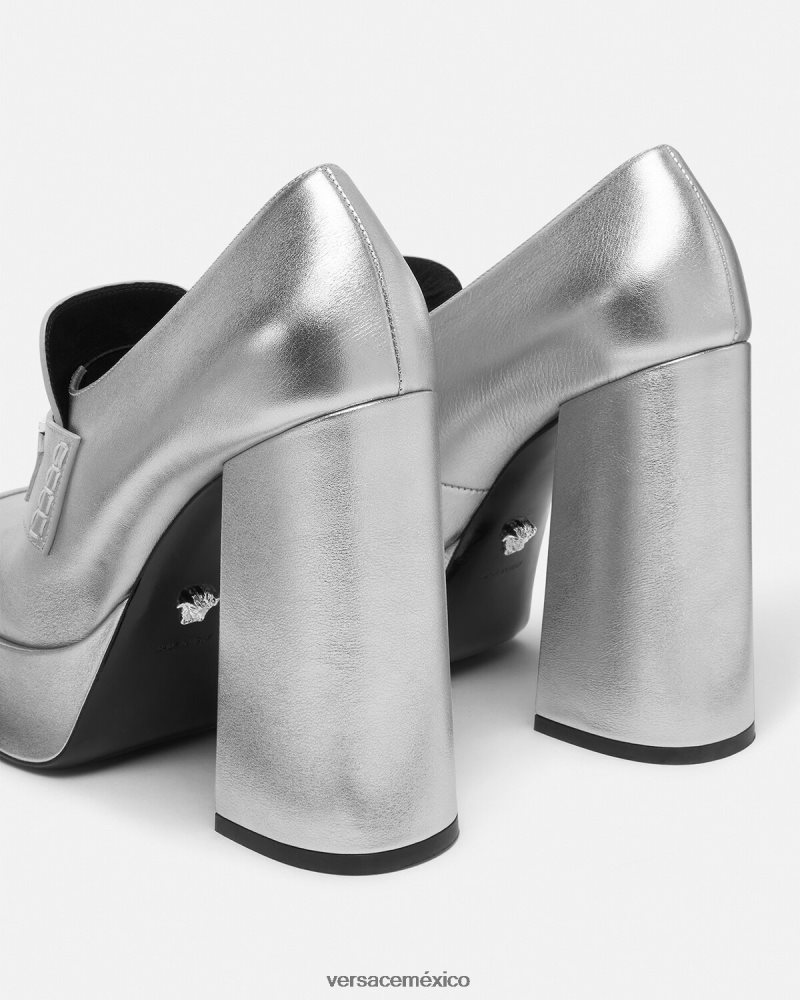 Versace zapatos de tacón con plataforma metálica Medusa '95 gris zapato mujer 84626J483