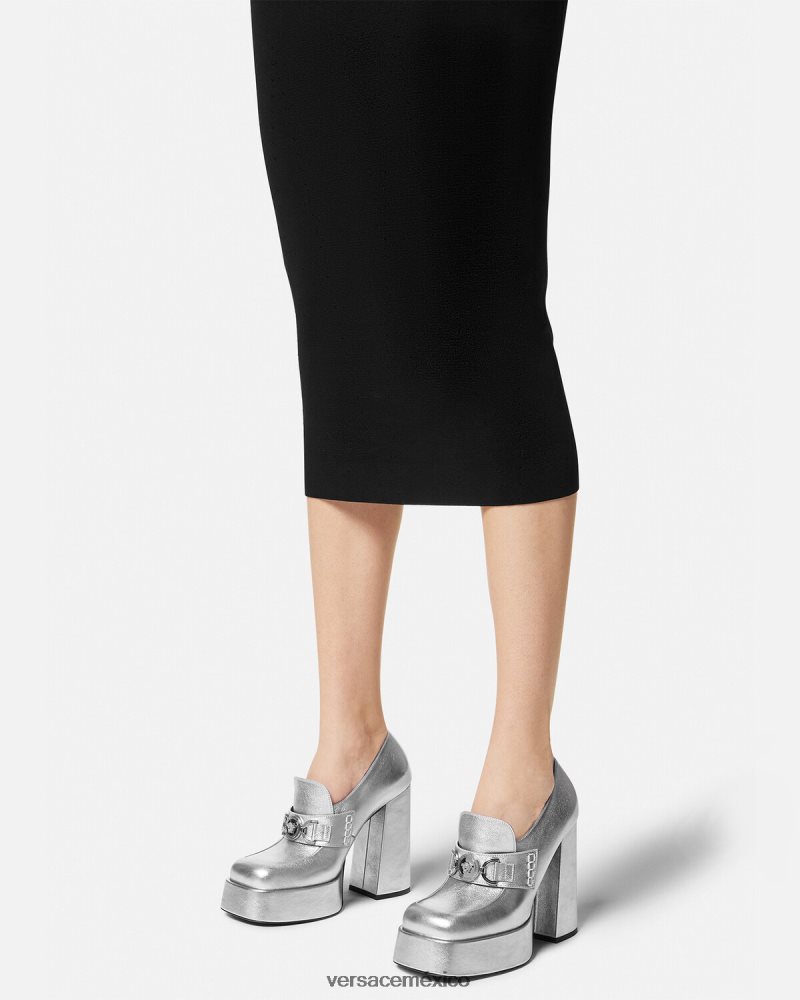 Versace zapatos de tacón con plataforma metálica Medusa '95 gris zapato mujer 84626J483