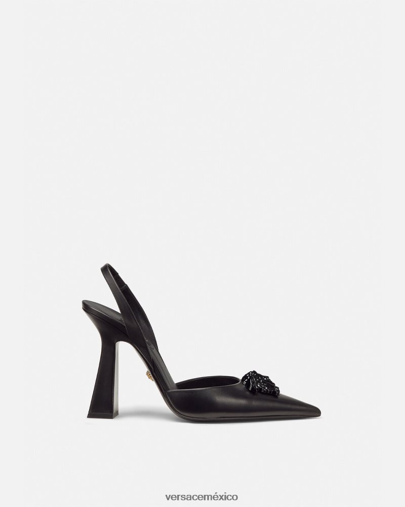 Versace zapatos de tacón con tira trasera la medusa negro zapato mujer 84626J489