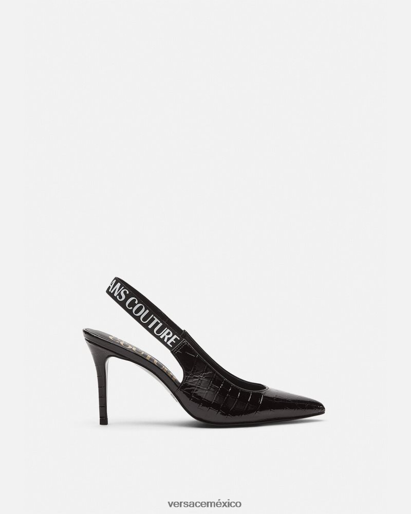 Versace zapatos de tacón con tira trasera y logo negro zapato mujer 84626J2307