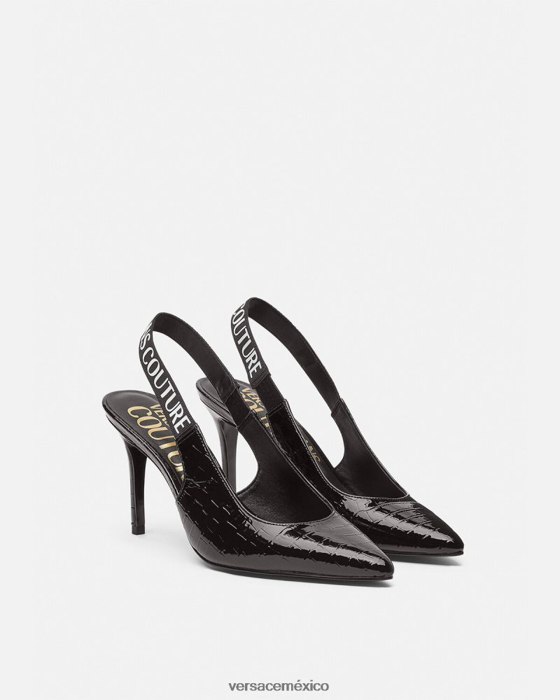 Versace zapatos de tacón con tira trasera y logo negro zapato mujer 84626J2307