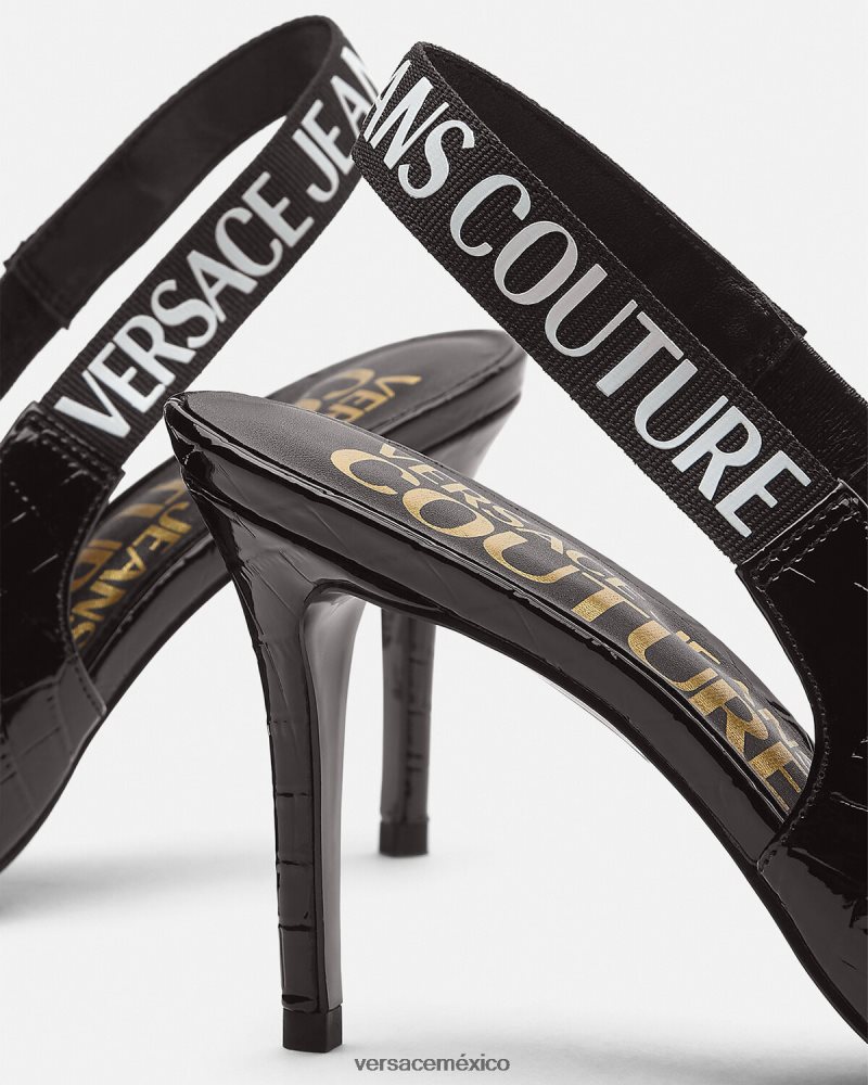 Versace zapatos de tacón con tira trasera y logo negro zapato mujer 84626J2307