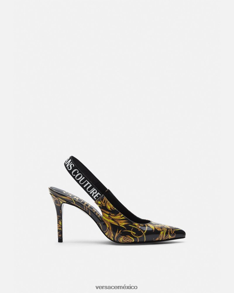 Versace zapatos de tacón de alta costura con logo oro negro zapato mujer 84626J2308