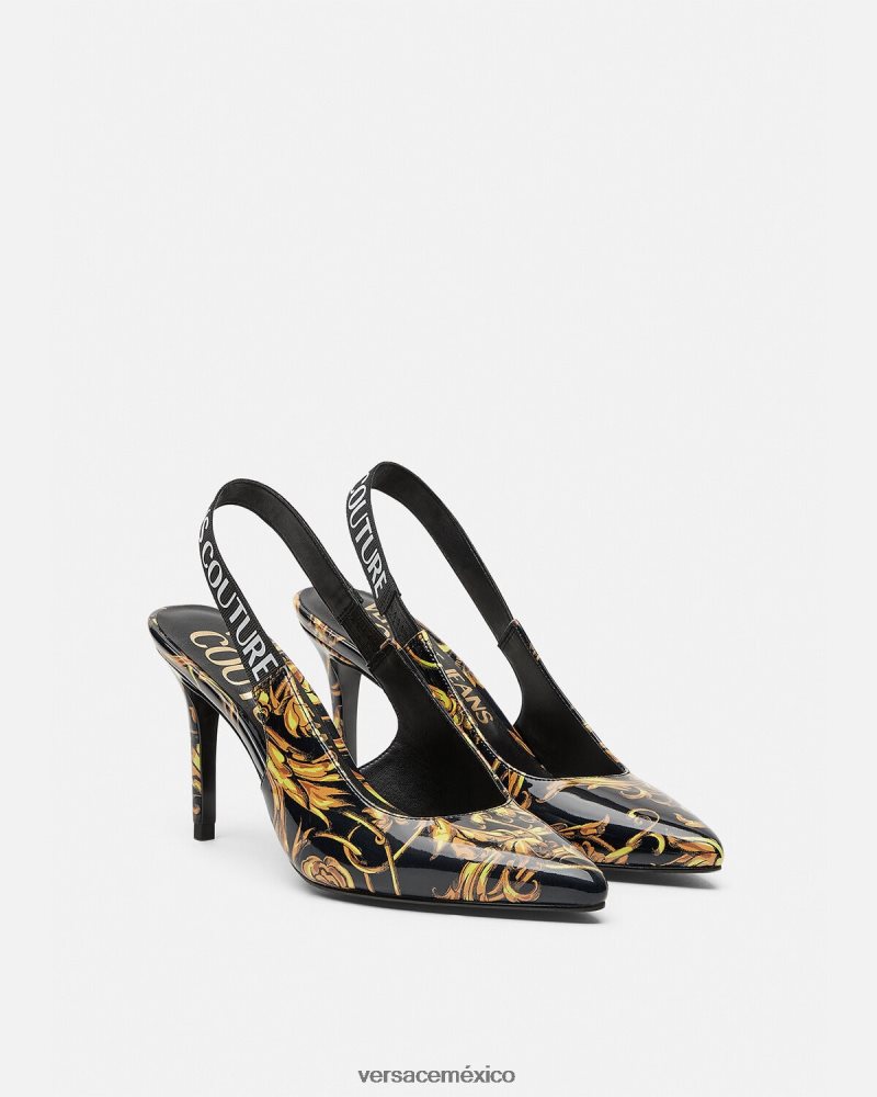 Versace zapatos de tacón de alta costura con logo oro negro zapato mujer 84626J2308