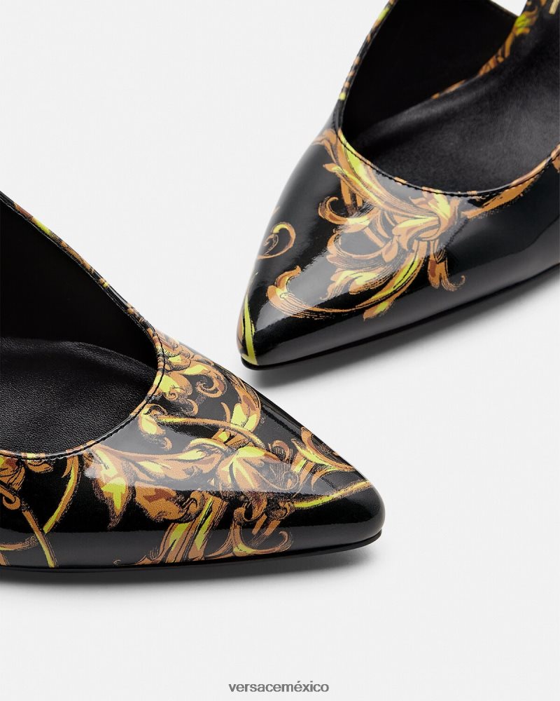 Versace zapatos de tacón de alta costura con logo oro negro zapato mujer 84626J2308